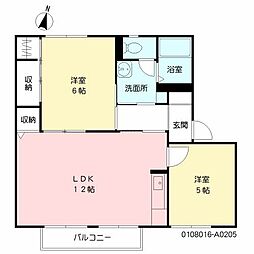 グランドメゾン東 2階2LDKの間取り