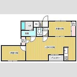 ウッドベルステージ 2階2LDKの間取り
