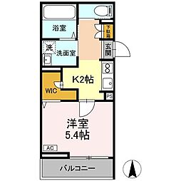 エル・シエロIII 2階1Kの間取り