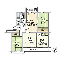 柏グリーンハイツG棟 3階4DKの間取り