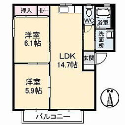 ファミールひらのや 1階2LDKの間取り