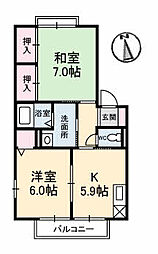 コーポ中的場　VI棟 1階2Kの間取り