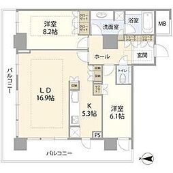 ザ・リバープレイスイーストタワー 7階2LDKの間取り