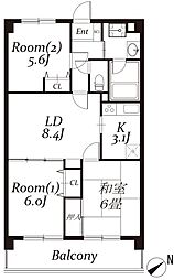 東武東上線 北坂戸駅 徒歩7分の賃貸マンション 4階3LDKの間取り