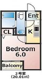 エバーズ鶴ヶ島 1階1Kの間取り