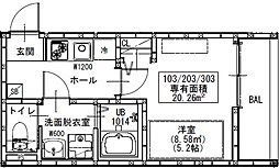 GRADUS鶴ヶ島II 1階1Kの間取り