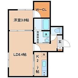 エル向山 2階1LDKの間取り