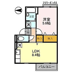 セジュールＡＯＩ 2階1LDKの間取り