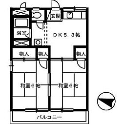 コーポ藤元 2階2DKの間取り