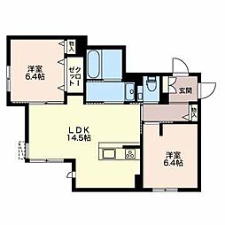 ローズ・レフィシア 3階2LDKの間取り