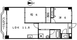サンハイツ上町　1 3階2LDKの間取り