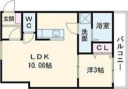 ティンガーラ須ヶ口　EAST 1階1LDKの間取り