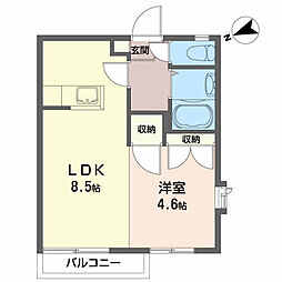 グリーンヒルズＣ 2階1LDKの間取り
