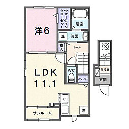 ツリーベルヒルズ 2階1LDKの間取り