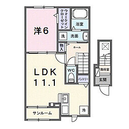 ツリーベルヒルズ 2階1LDKの間取り