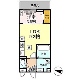 JR東北新幹線 郡山駅 徒歩16分の賃貸アパート 1階1LDKの間取り