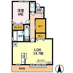 ブランズコート 1階1LDKの間取り