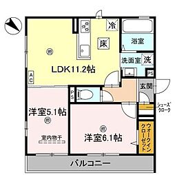 GRAMM桂北滝川　C棟 1階2LDKの間取り