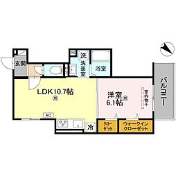 GRAMM桂北滝川　C棟 2階1LDKの間取り