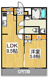 安松ハイツI 2階1LDKの間取り