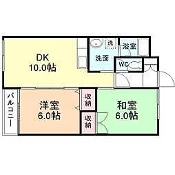 パナメゾンI 3階2LDKの間取り