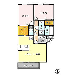 リバーサイド・Ｋ 3階2LDKの間取り