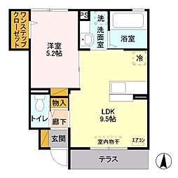東武小泉線 成島駅 徒歩20分の賃貸アパート 1階1LDKの間取り