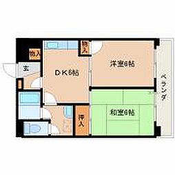 サンフレンド麻里布 5階2DKの間取り