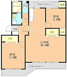 グリンピアパーツ近見 2階2LDKの間取り