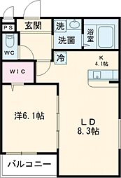 グランメゾンゆずり葉I番館 2階1LDKの間取り