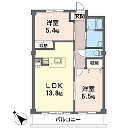 ブルースカイマンション 1階2LDKの間取り