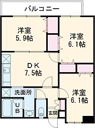 クレアージュ瀬戸越 6階3DKの間取り
