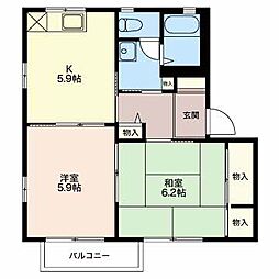 サンライズ杉山 Ａ 1階2Kの間取り
