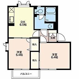 ディアスヤマーニ　Ｂ 1階2DKの間取り
