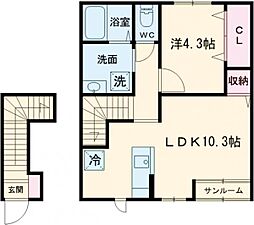 リーシング小俣II　A 2階1LDKの間取り
