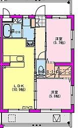 M10みまた 5階2LDKの間取り