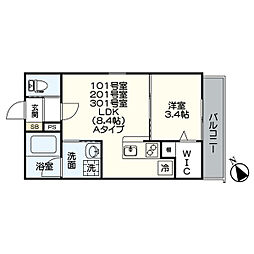 ジュネス桜駅前 101 1階1LDKの間取り