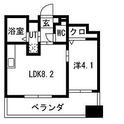 ビュークレスト佐賀駅前 9階1LDKの間取り