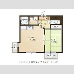 KS宮城野 4階1LDKの間取り