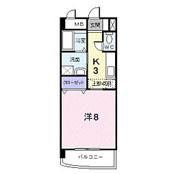 サニーヒルズＫ 3階1Kの間取り