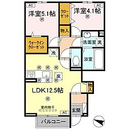ラ・フルールII 1階2LDKの間取り