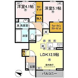 ラ・フルールII 1階2LDKの間取り