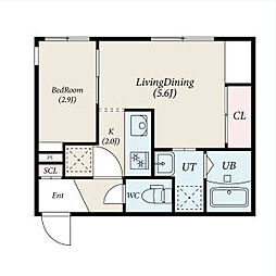厚別中央4-4MS(仮) 2階1DKの間取り