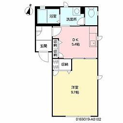 ディアス上之園 1階1DKの間取り