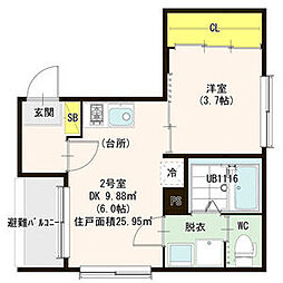 ハーモニーテラス上飯田通I 3階1DKの間取り