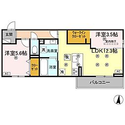 クランツ北井門Ａ 1階2LDKの間取り
