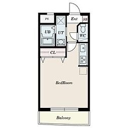 ウッドベルタワー 4階ワンルームの間取り