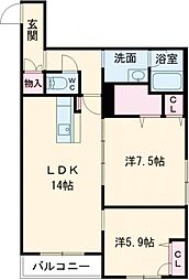 ＶＥＲＩＴＥ雅 2階2LDKの間取り