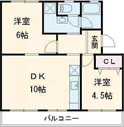 シルエ柏原 204 2階2DKの間取り