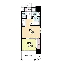 プライマル南森町パークビュー 6階1DKの間取り